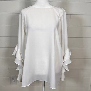 Cremieux White Ruffled Long Sleeve Blouse Size M